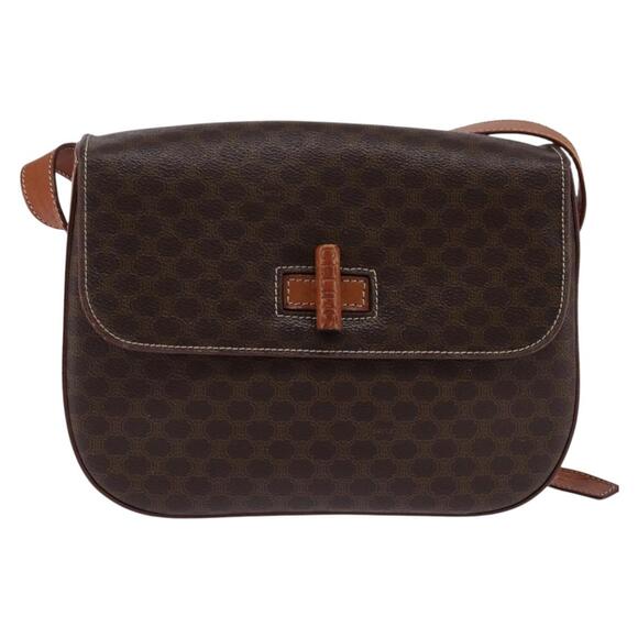 CELINE Macadam Canvas Shoulder Bag Pvc Leather Brown Gold - Picture 2 of 12